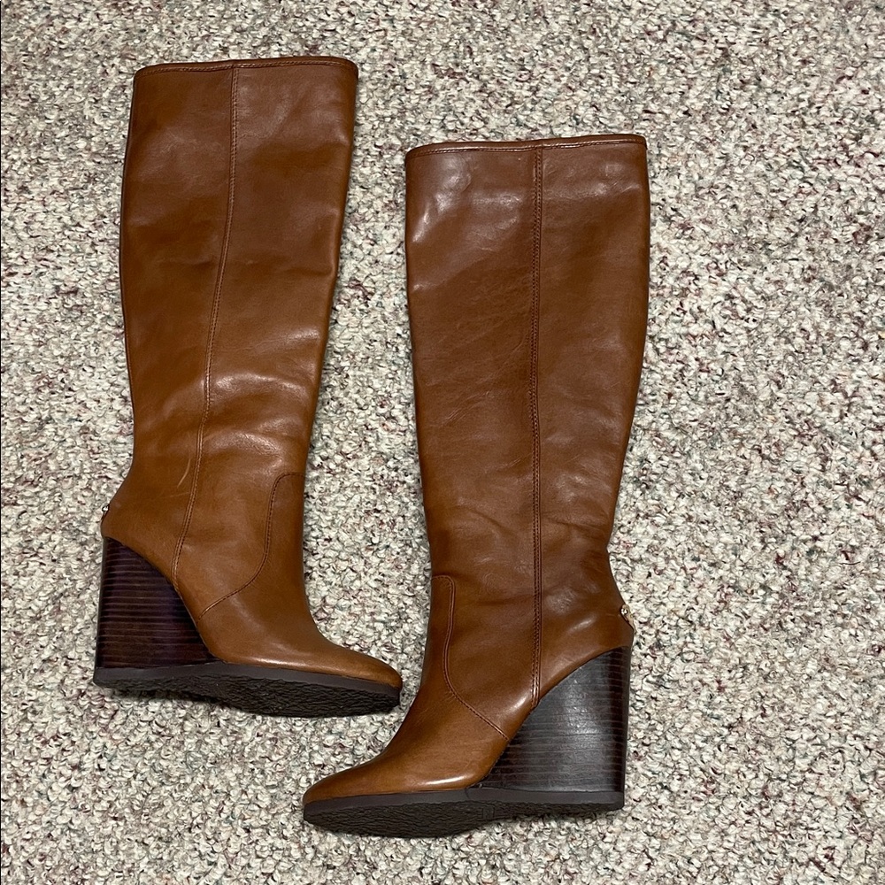 Coach Brown leather Wedge heel Knee-High Boots- new